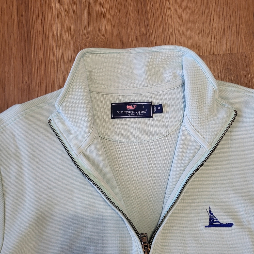 Vineyard Vines Saltwater Quarter Zip Pullover Sweater Teal‎ Aqua Men's Medium - Picture 8 of 10